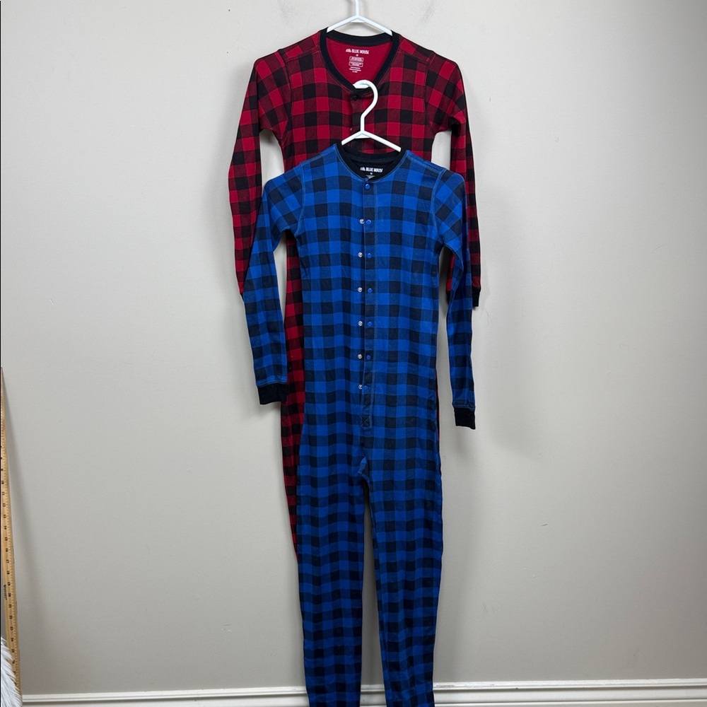 HATLEY LITTLE BLUE HOUSE Kids Plaid Footies - Red and Blue sleepers x 2 pajamas